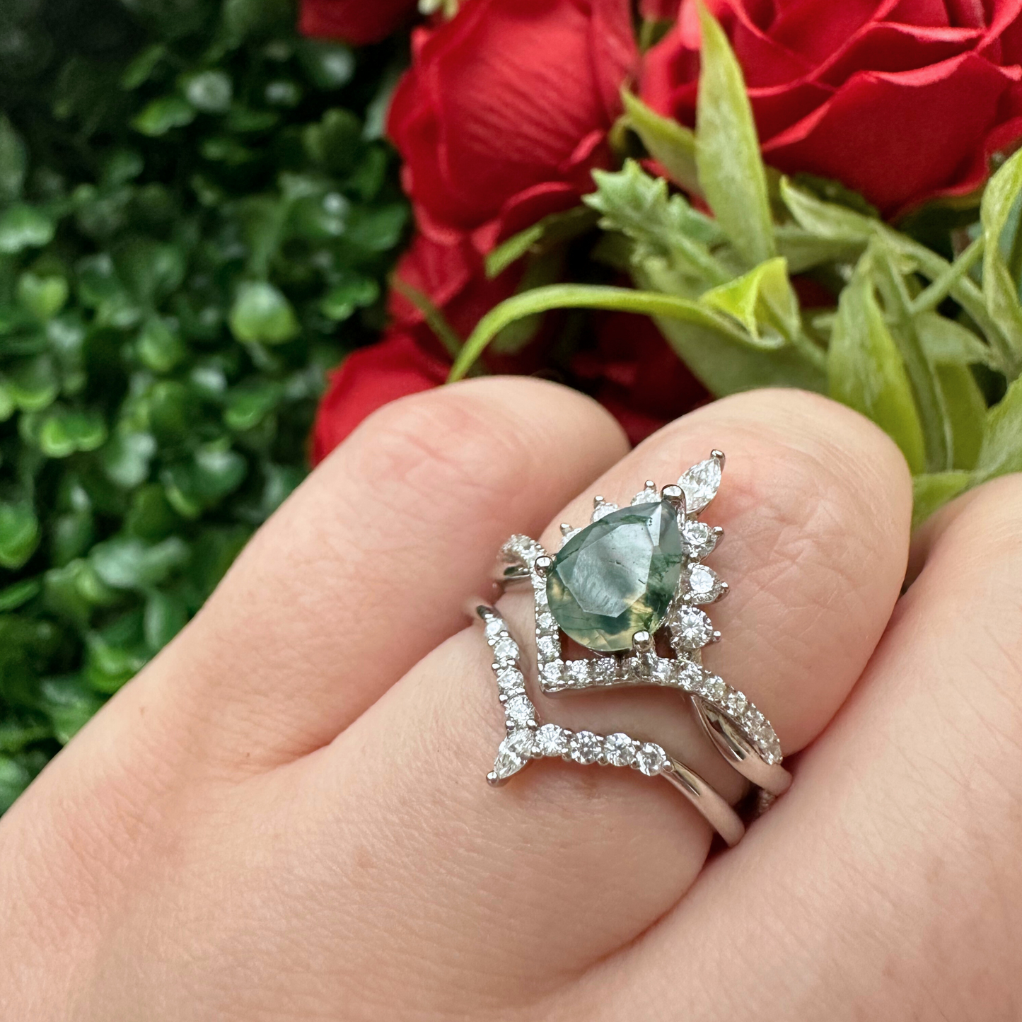 Viridare Moss Agate Ring Set