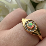 Eye of the Universe Adjustable Gold Simulated Opal Evil Eye Ring