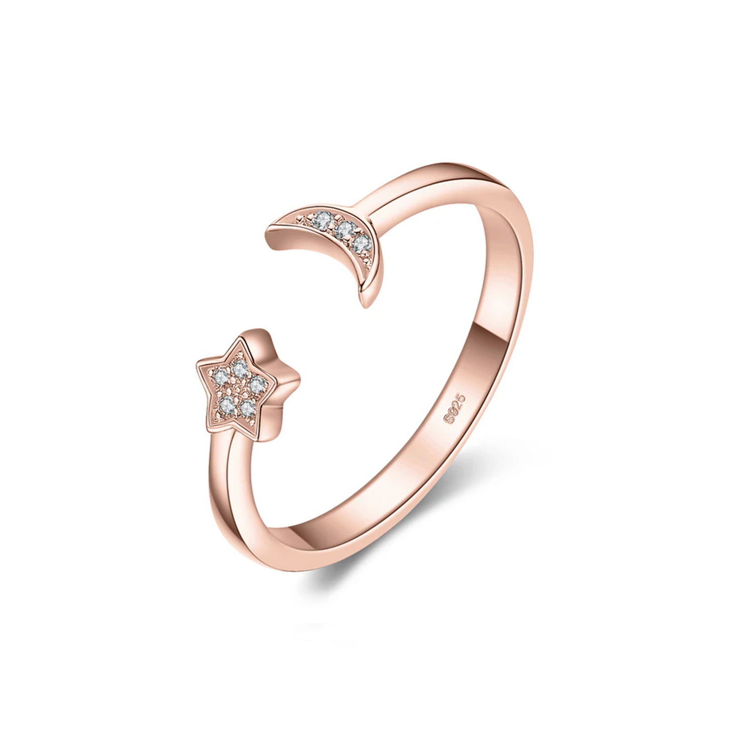 Adjustable Crescent Moon and Star Ring