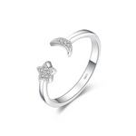 Adjustable Crescent Moon and Star Ring