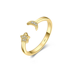 Adjustable Crescent Moon and Star Ring