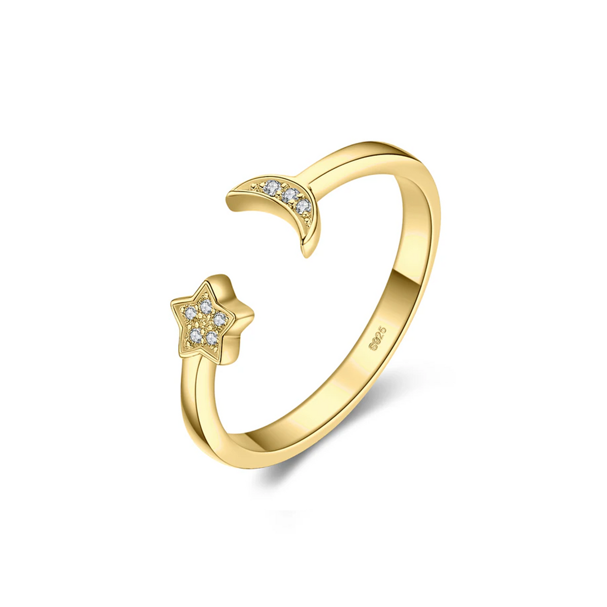 Adjustable Crescent Moon and Star Ring – Written in the Stars