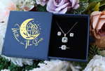 Princess Sky Blue Topaz Ring, Necklace, and Earrings Gift Set