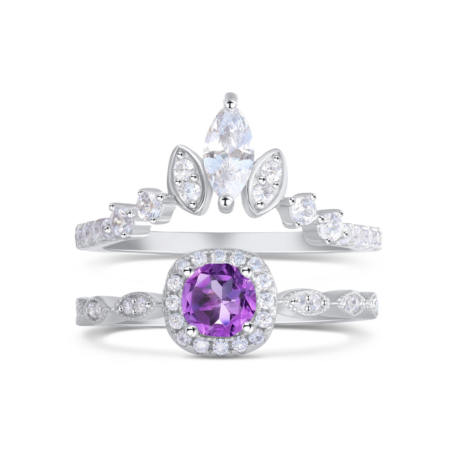 Cosmic Center and Queen of Stars Amethyst Ring Set