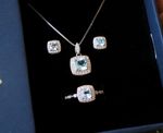 Princess Sky Blue Topaz Ring, Necklace, and Earrings Gift Set