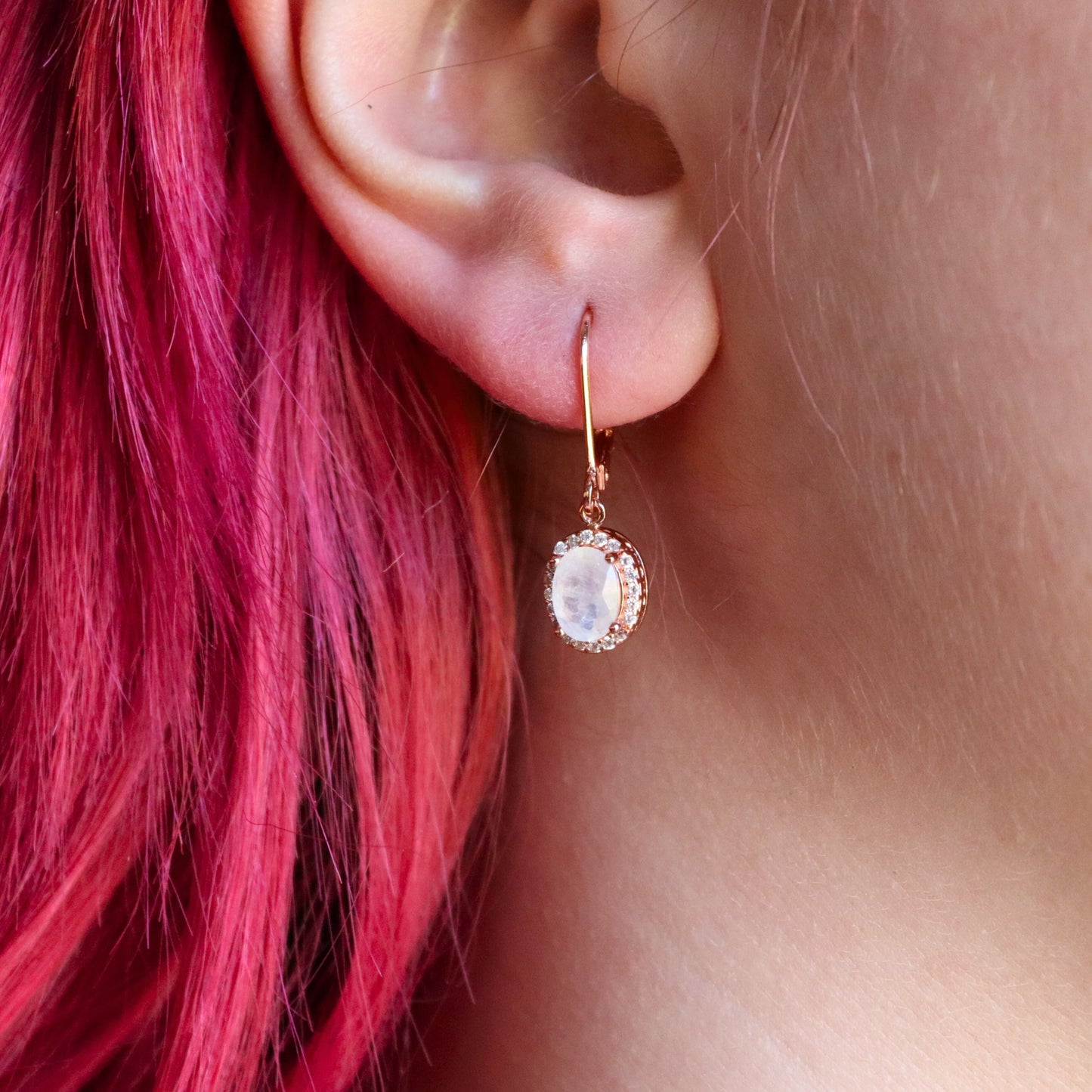 Celestial Body Oval Moonstone Drop Earrings