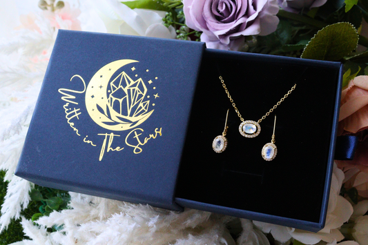 Celestial Body Moonstone Necklace and Earrings Set