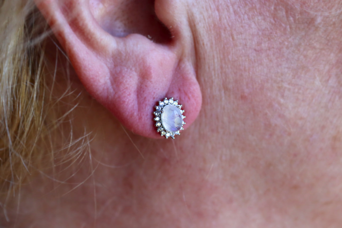 Sunflower Moonstone Silver Earrings