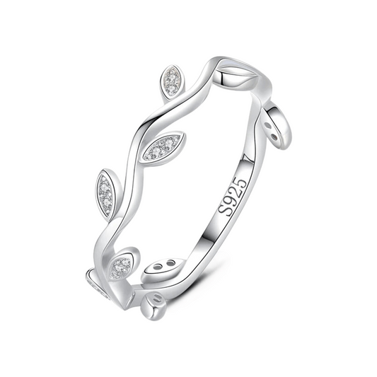 Leaf and Vine Crystal Stacking Ring Band