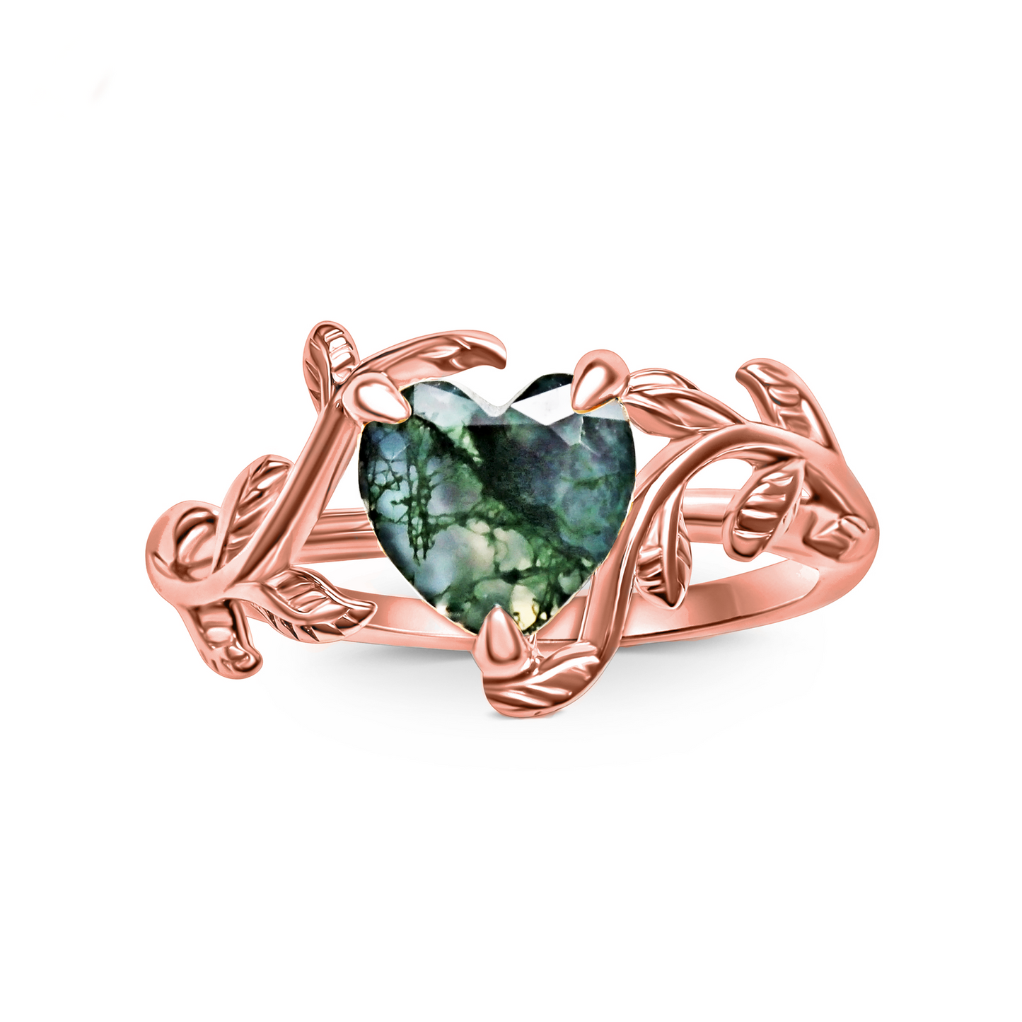 Mother Earth Moss Agate Heart Ring