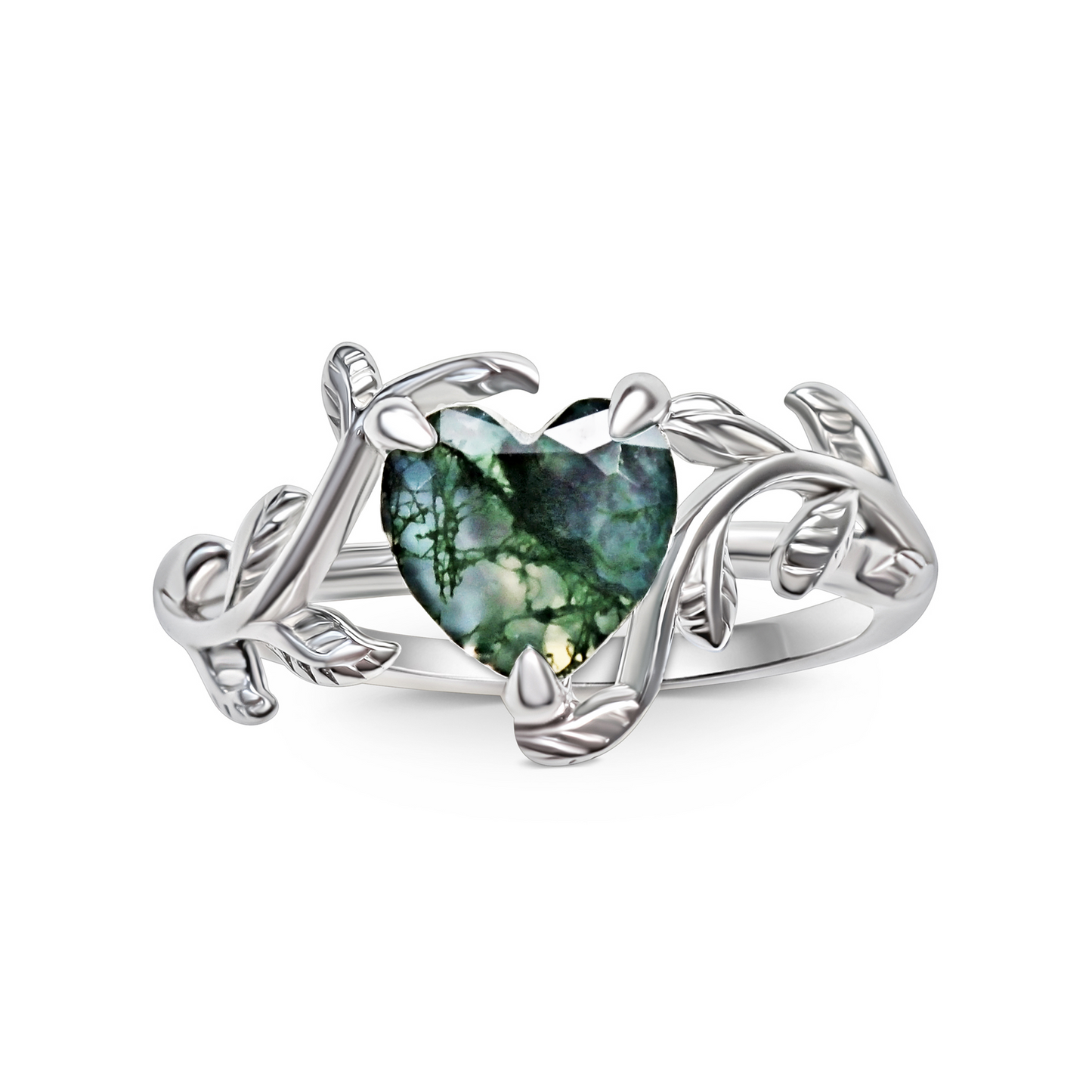 Mother Earth Moss Agate Heart Ring